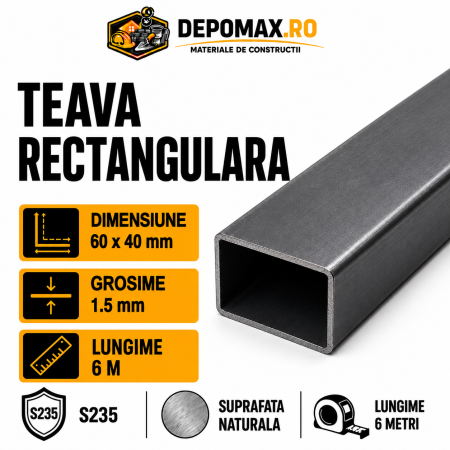 Teava rectangulara 60 x 40 x 1.5 mm, 6 metri